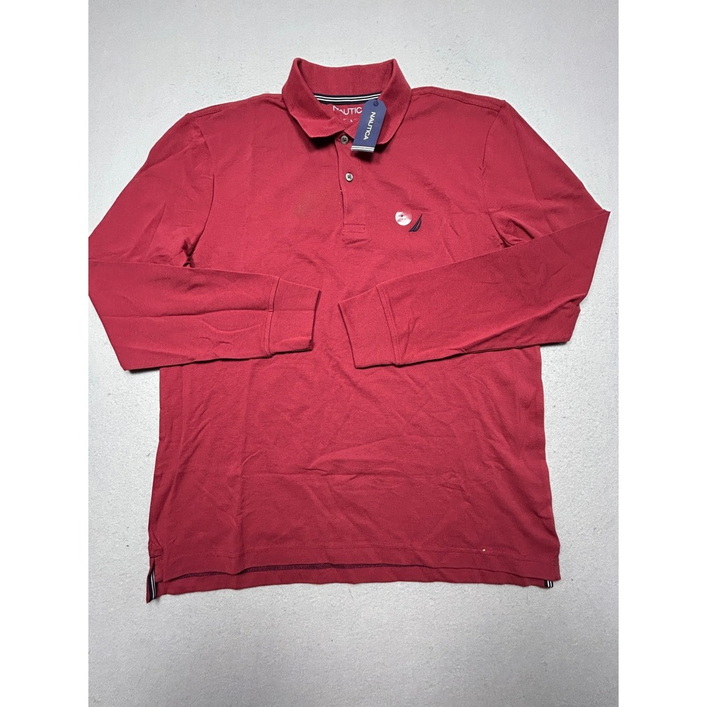 Nautica Polo Shirt Cotton Polyester Burgundy Large Mens